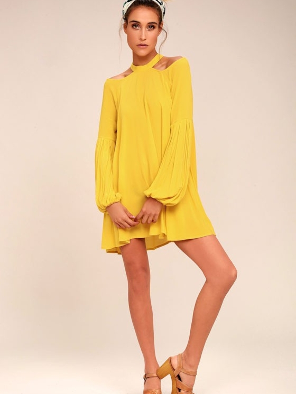 Free People Yellow Cold-Shoulder Mini Dress